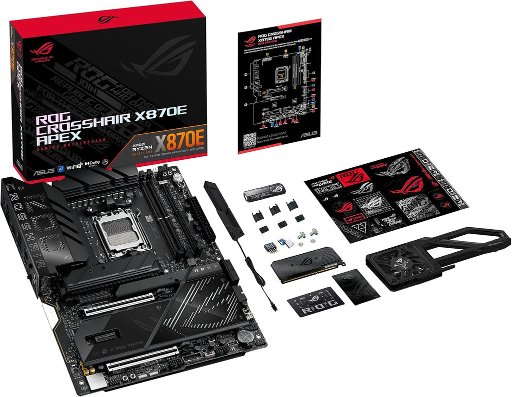 ASUS ROG Crosshair X870E APEX AMD X870E AM5 ATX Motherboard, Advanced AI PC-Ready, 18+2+2 Stages, DDR5, ROG Memory Fan, ROG DIMM.2 Card, Wi-Fi 7, 5G LAN, 3X M.2, PCIe® 5.0, USB4®, USB Type-C®, AI OC