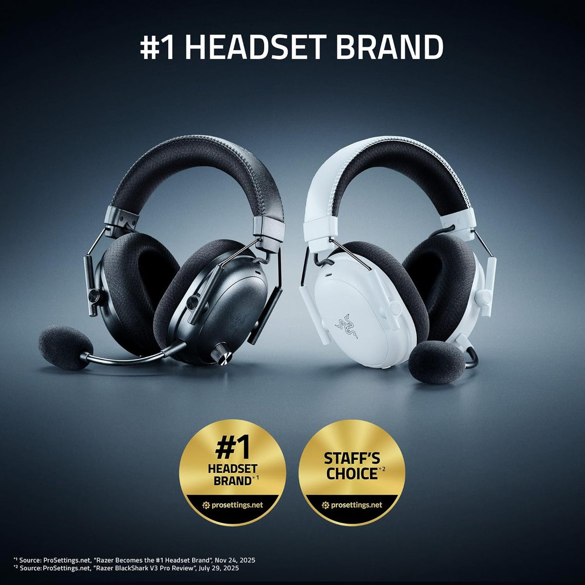 Razer BlackShark V3 Pro Wireless ANC Gaming Headset for PC: Full Band Mic - 50mm Drivers - 2.4 GHz, Bluetooth, USB, 3.5mm - Works with Mac, PS5, Nintendo Switch, Smartphone - 70 Hr Battery - Black