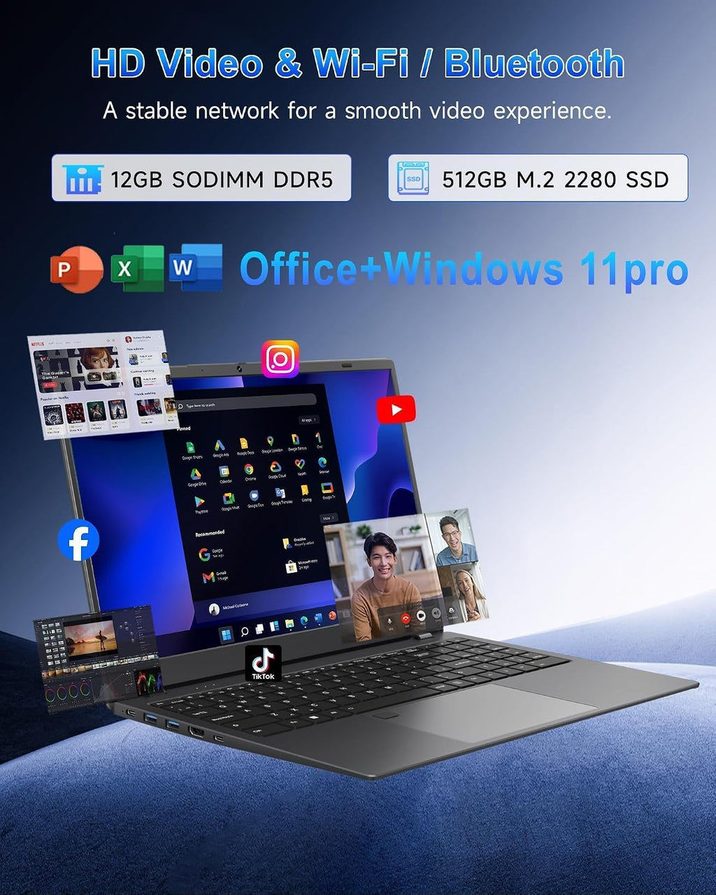 Laptop with 12GB RAM 512GB SSD, 15.6 Inch FHD Laptop Computer, N95 Processor(up to 3.4GHz), Backlit Keyboard, Fingerprint Unlock, WiFi 6, Bluetooth 5.3
