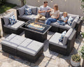 NICESOUL 29.3'' High Back Outdoor Patio Conversation Set with Firepit Natural Gas Propane Convertible, Plus Size Modular Wicker Furniture Couches, 9 Piece Modern Deep Wide Sectional Sofa, Light Gray