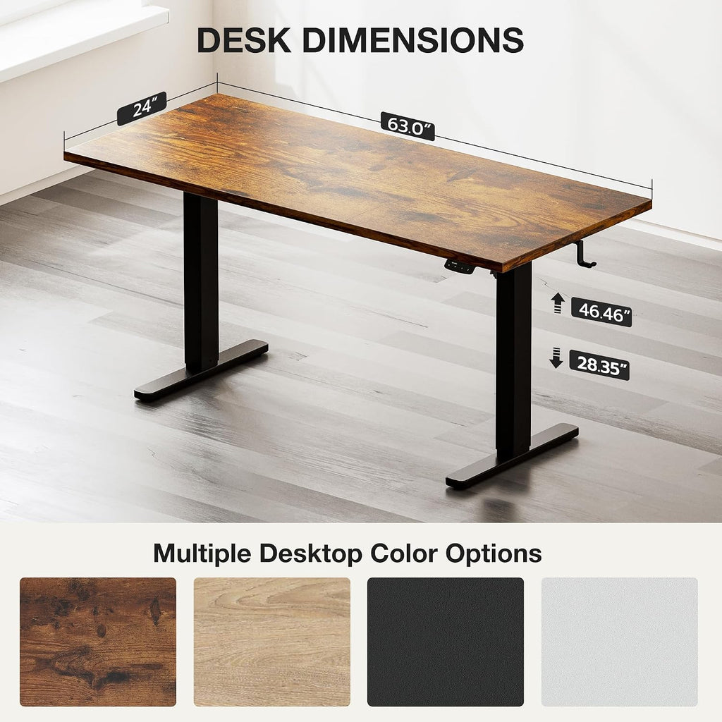 Acrolix Electric Standing Desk, Height Adjustable Home Office Desk with Memory Presets & Cable Management,Rustic Brown Sit Stand Desk for Work from Home, Ergonomic Computer Desk (63' x 24')