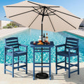 SERWALL 4 Pieces Outdoor Patio Bar Set with 9ft Umbrella, Outdoor HDPE Barstool and Table Furniture Set with Patio Umbrella, Blue