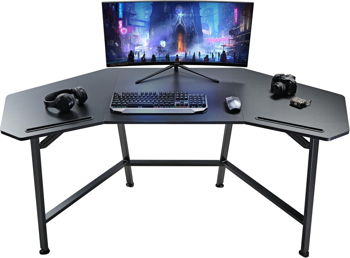 EUREKA ERGONOMIC Gaming Desk Wing-Shaped Desks,63 inch Computer Desk Table for Work Home Office,Ergonomic Studio Desk Gamer Workstation for Live & Streamer with Mousepad,Black
