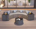 Restland Half Moon Patio Furniture Set with Tables,7 Pieces Wicker Outdoor Sectional Curved Sofas, Round Conversation Set, Grey Rattan