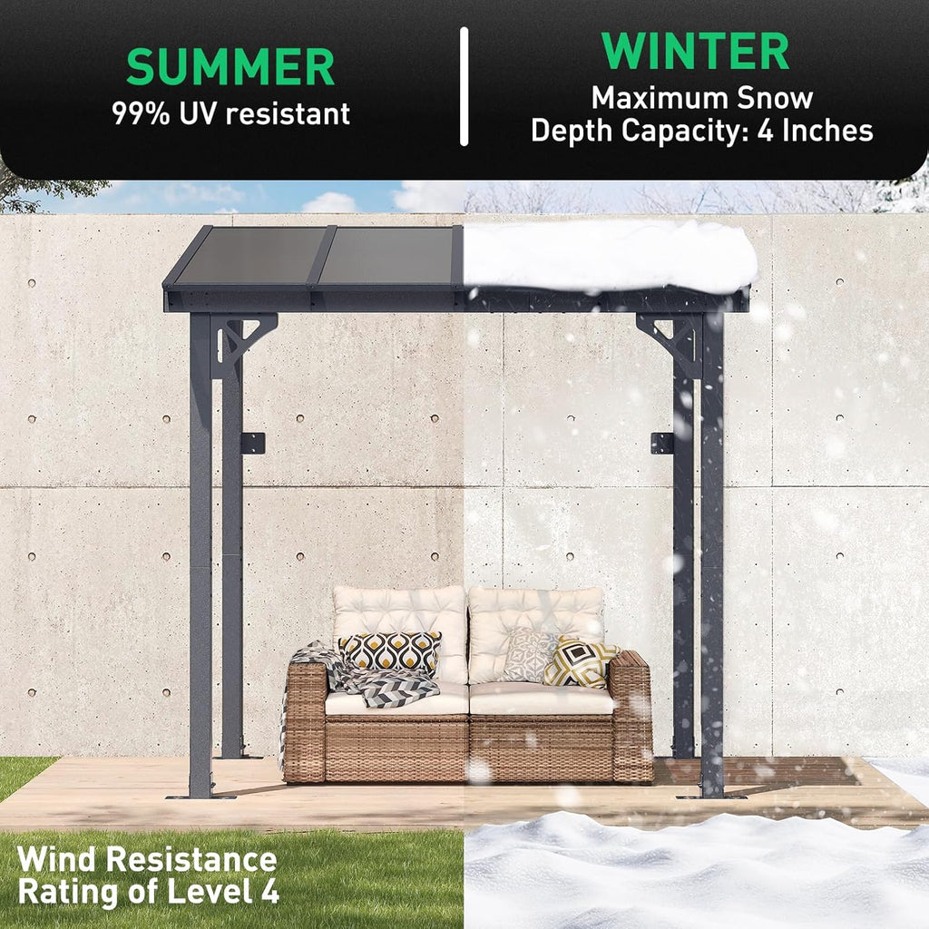 Aoxun 8' x 5' Pergola for Patio, Gazebo with Sloped Roof, Grill Pergola Large Wall-Mounted Heavy Duty Awnings, for Backyard, Deck, Patio