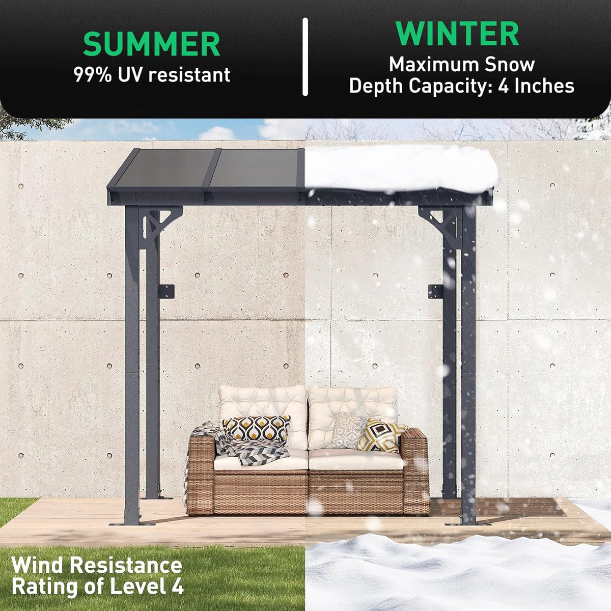 Aoxun 8' x 5' Pergola for Patio, Gazebo with Sloped Roof, Grill Pergola Large Wall-Mounted Heavy Duty Awnings, for Backyard, Deck, Patio