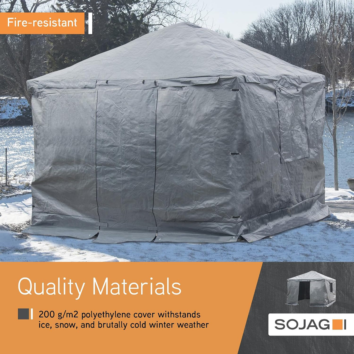 Sojag Winter Cover Plus for Tall Hard Top Gazebos, Waterproof 10' x 10' Storage for Grill & Patio Furniture, Roll-Up Door, and Vented Panels, All-Season Outdoor Storage, Grey