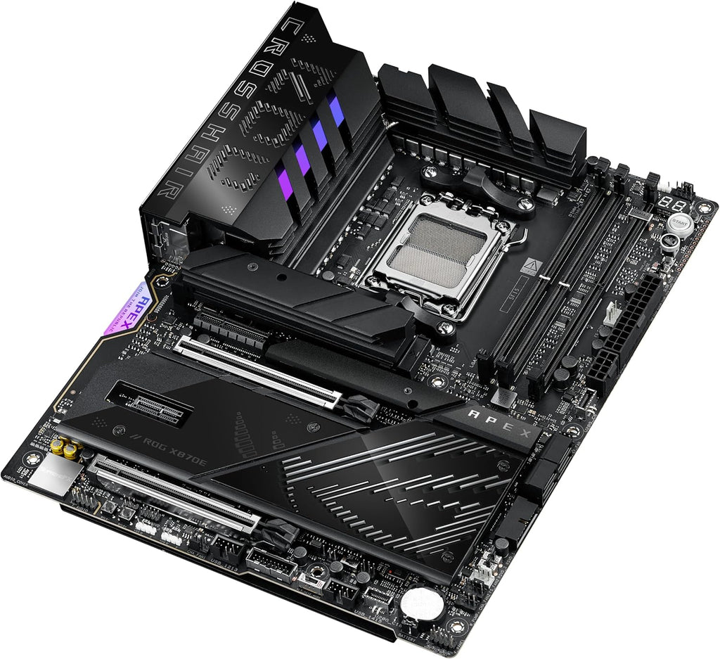ASUS ROG Crosshair X870E APEX AMD X870E AM5 ATX Motherboard, Advanced AI PC-Ready, 18+2+2 Stages, DDR5, ROG Memory Fan, ROG DIMM.2 Card, Wi-Fi 7, 5G LAN, 3X M.2, PCIe® 5.0, USB4®, USB Type-C®, AI OC