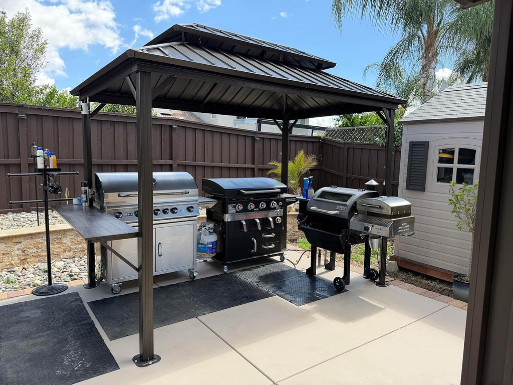 PURPLE LEAF 6' X 8' Hardtop Grill Gazebo for Patio Permanent Metal Roof with 2 Side Shelves Deck Yard Tent Aluminum Garden Outside Sun Shade Outdoor BBQ Canopy