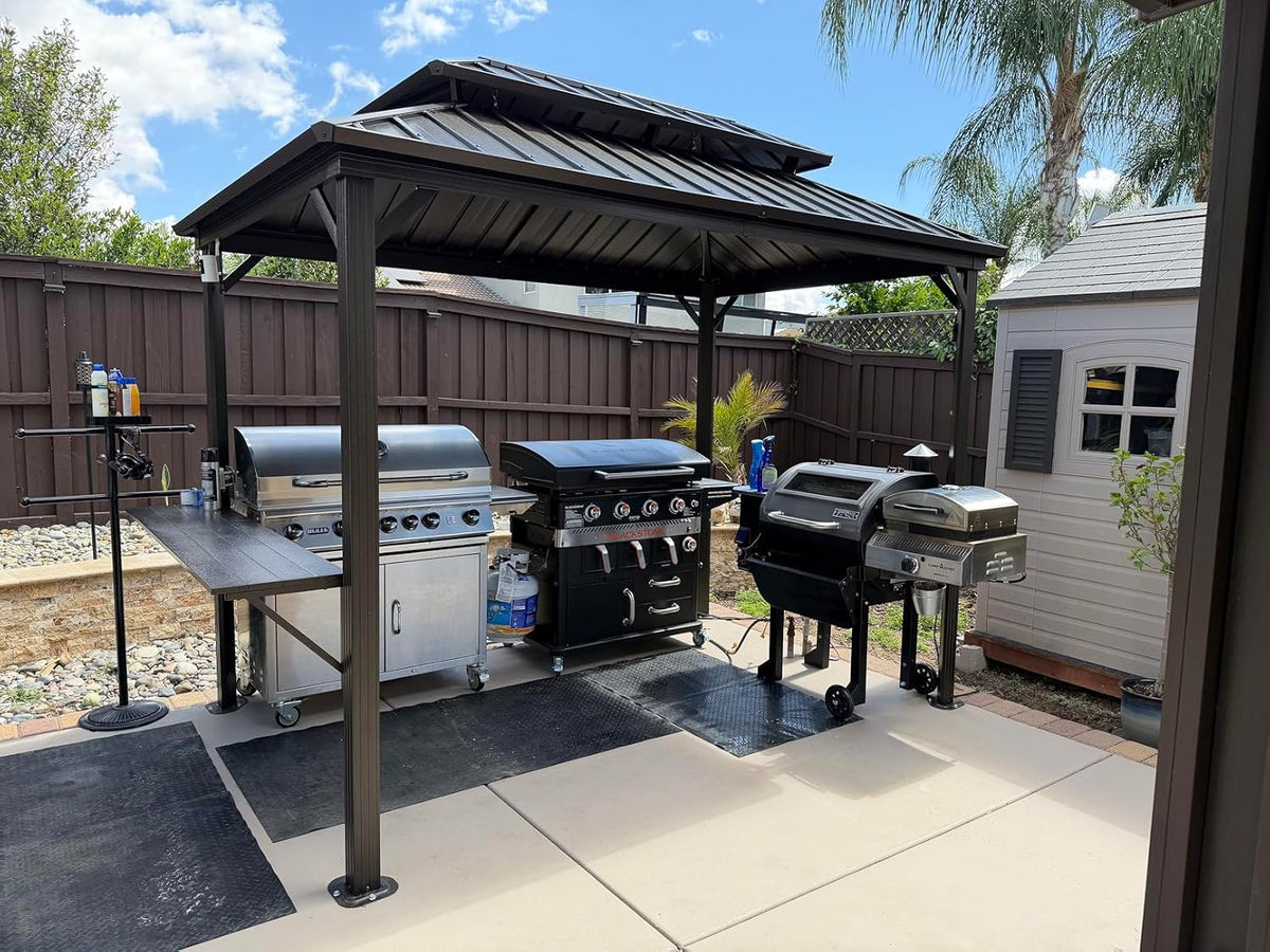 PURPLE LEAF 6' X 8' Hardtop Grill Gazebo for Patio Permanent Metal Roof with 2 Side Shelves Deck Yard Tent Aluminum Garden Outside Sun Shade Outdoor BBQ Canopy