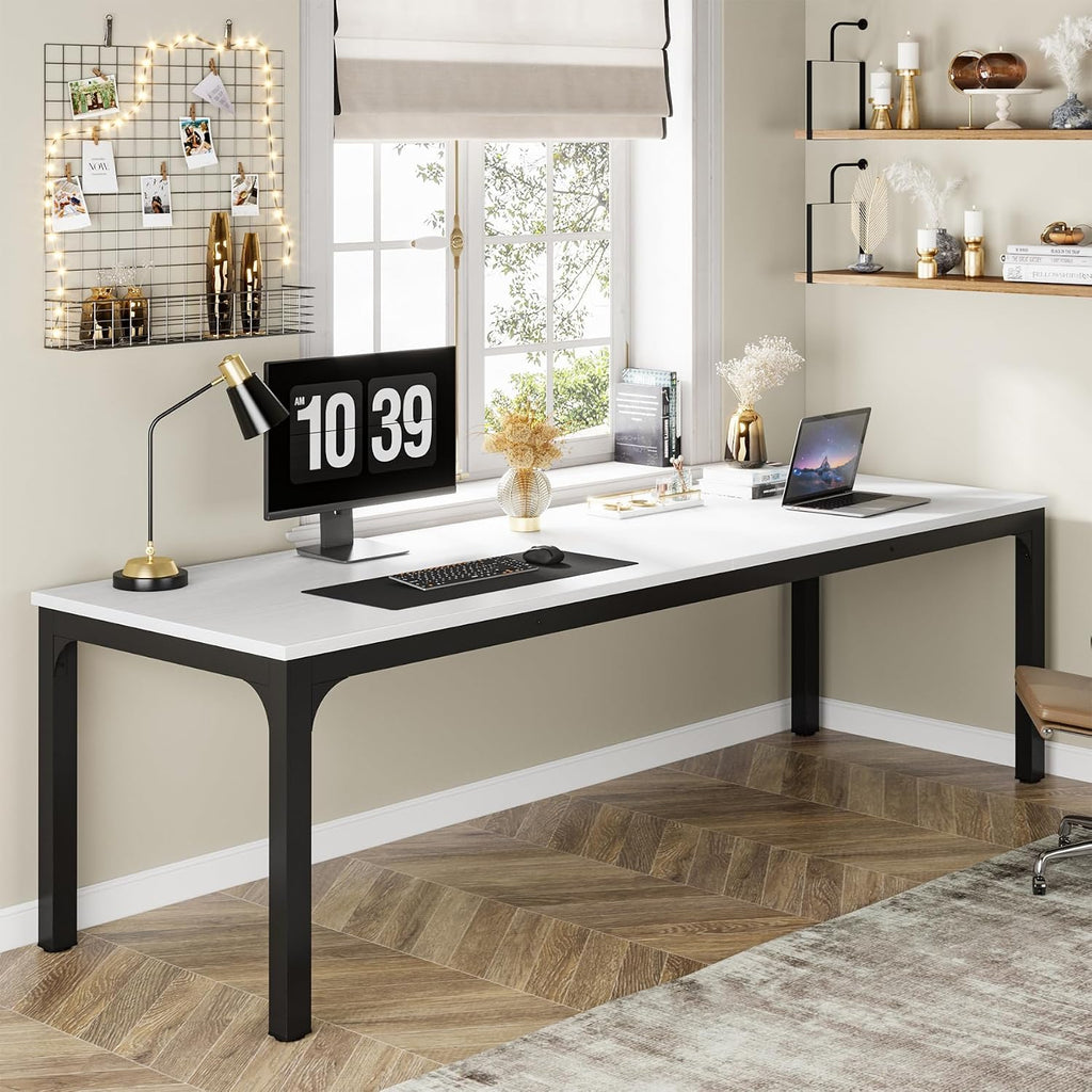 Tribesigns 78.7 Inches Extra Long Computer Desk 2 Person Desk, Double Long Desk, Workstaion for Home Office (White+Black)