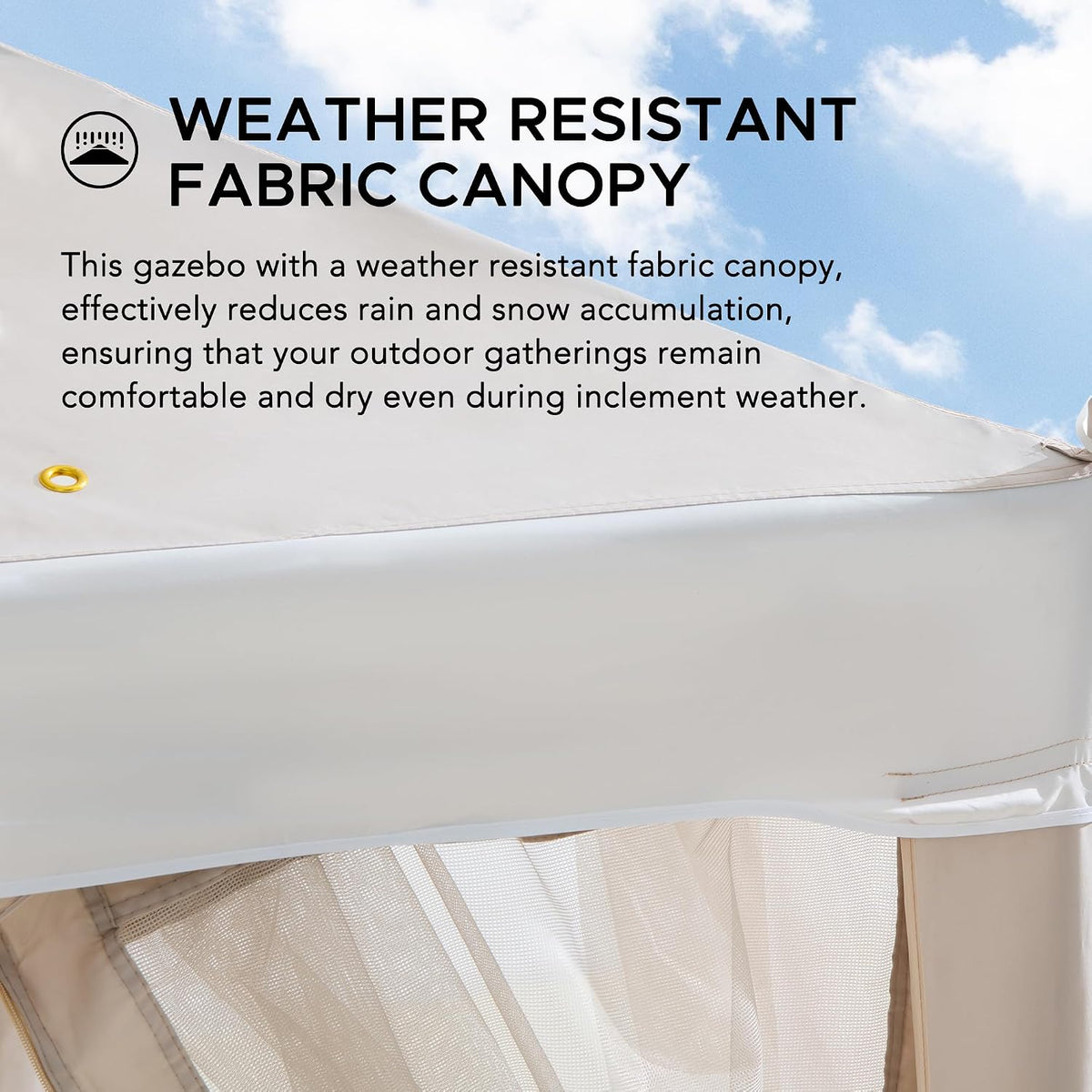 Sunjoy 8 x 8 ft. Soft Top Gazebo, Outdoor Patio Backyard Modern 2-Tier Steel Frame Gazebo with Mesh Netting - Beige & White