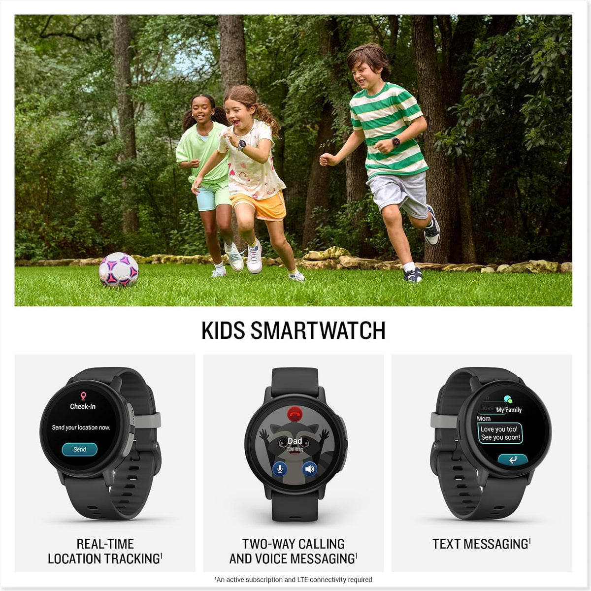 Garmin Bounce™ 2, Kids Smartwatch with Calling, Messaging and Location Tracking Features, Slate Gray