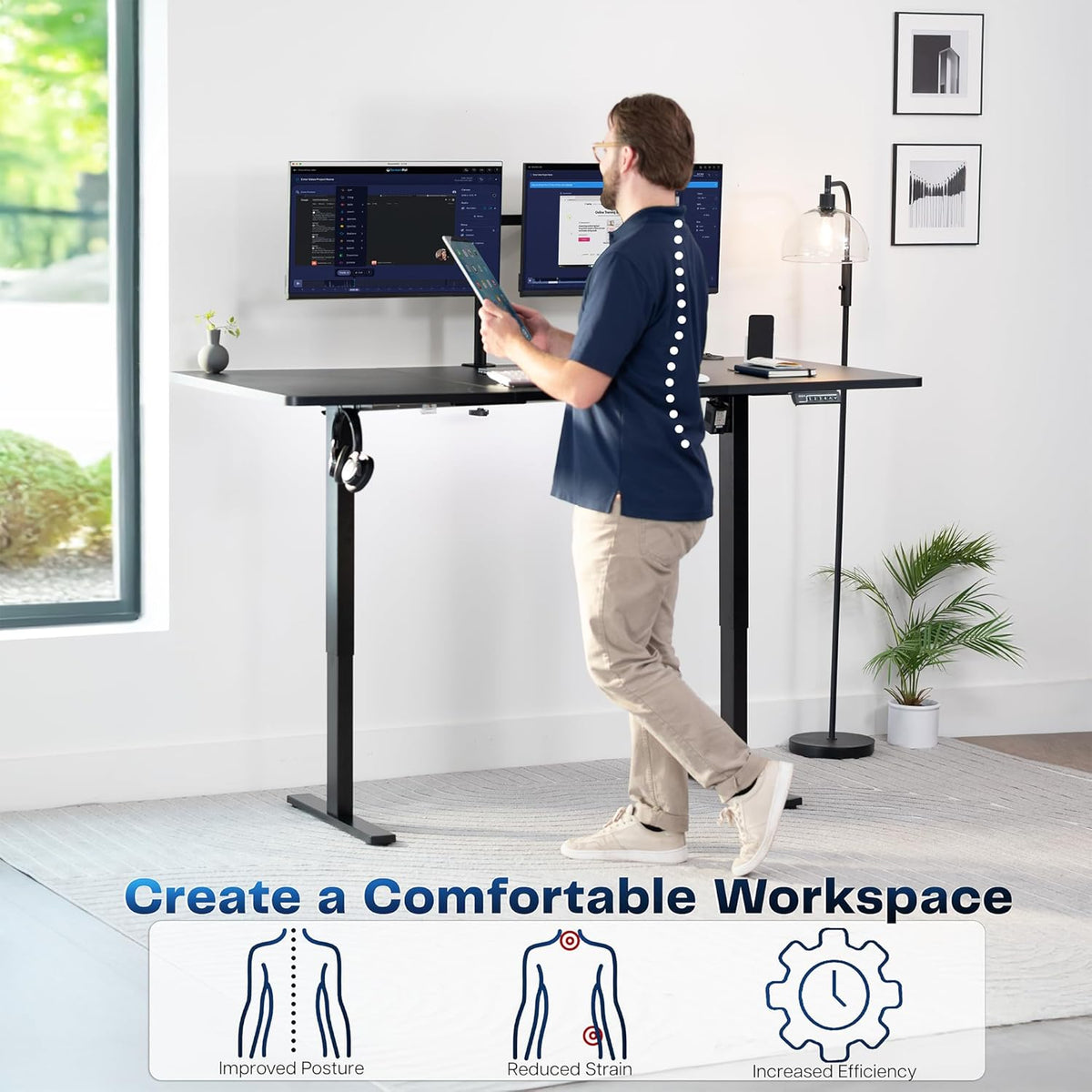 VIVO Electric 71 x 36 in Standing Desk, Memory Height Adjustment, 1B Series, Holds 220 lbs, Black Top Black Frame, DESK-KIT-1B7B-36