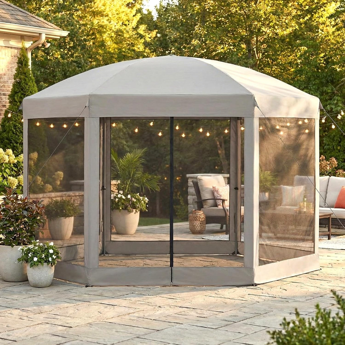 Garden Winds Reinforced Replacement Canopy Top Cover and Netting Set Compatible with The Coleman 2000013063 Back Home 10' x 12' Portable Gazebo – Classic Stone, Riplock 350