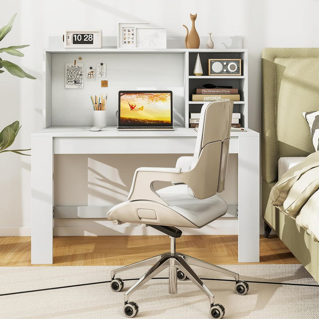 Tangkula 48' Computer Desk with Hutch, Home Office Writing Study Desk with Storage Shelves, Cable Management Hole, Laptop Desk, Desk for Bedroom, Computer Workstation (White)