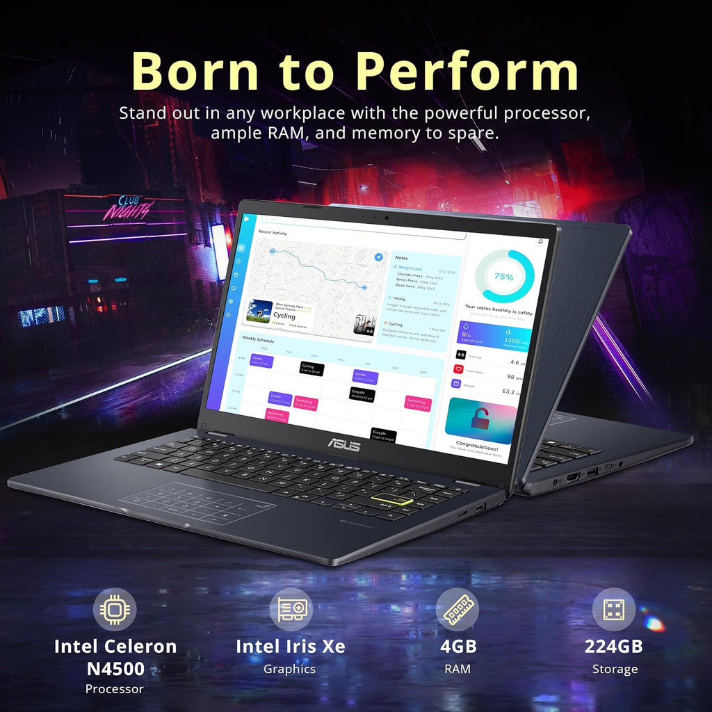 ASUS 14' FHD Laptop, Intel Celeron N4500 Processor, 4GB RAM, 224GB Storage(64GB eMMC+160GB Docking Station Set), Intel Iris Xe Graphics, 720P Camera, Bluetooth, Win 11 S, Quiet Blue