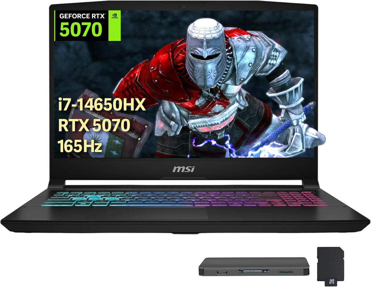 msi Katana 15.6' QHD 165Hz Gaming Laptop, Intel i7-14650HX, GeForce RTX 5070 8GB GDDR7, 32GB DDR5, 1TB SSD, 4-Zone RGB Backlit Keyboard, Wi-Fi 6E, Win 11 Pro, Black, 512GB Docking Station Set