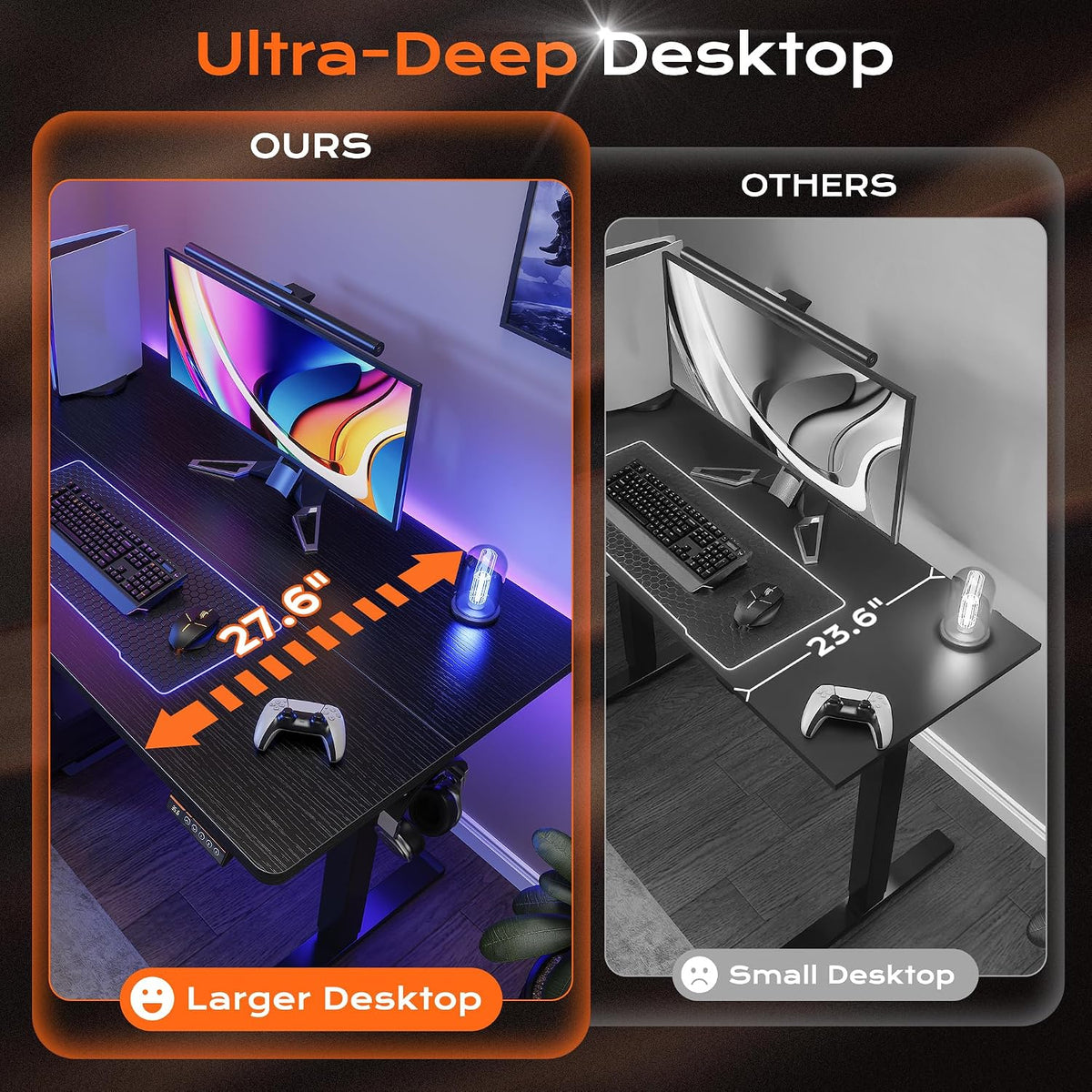 Huuger 48 x 28 Large Electric Standing Desk, Height Adjustable Desk, 27.6' Deep Desktop, Stand up Gaming, 2 Hooks, 3 Preset Heights, for Home Office, Black