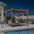 PURPLE LEAF 10' x 10' Outdoor Retractable Pergola with Sun Shade Canopy Patio Metal Shelter for Garden Pavilion Natural Wood Grain Frame Modern Yard Grill Pergola with 12 LED Lights Navy Blue