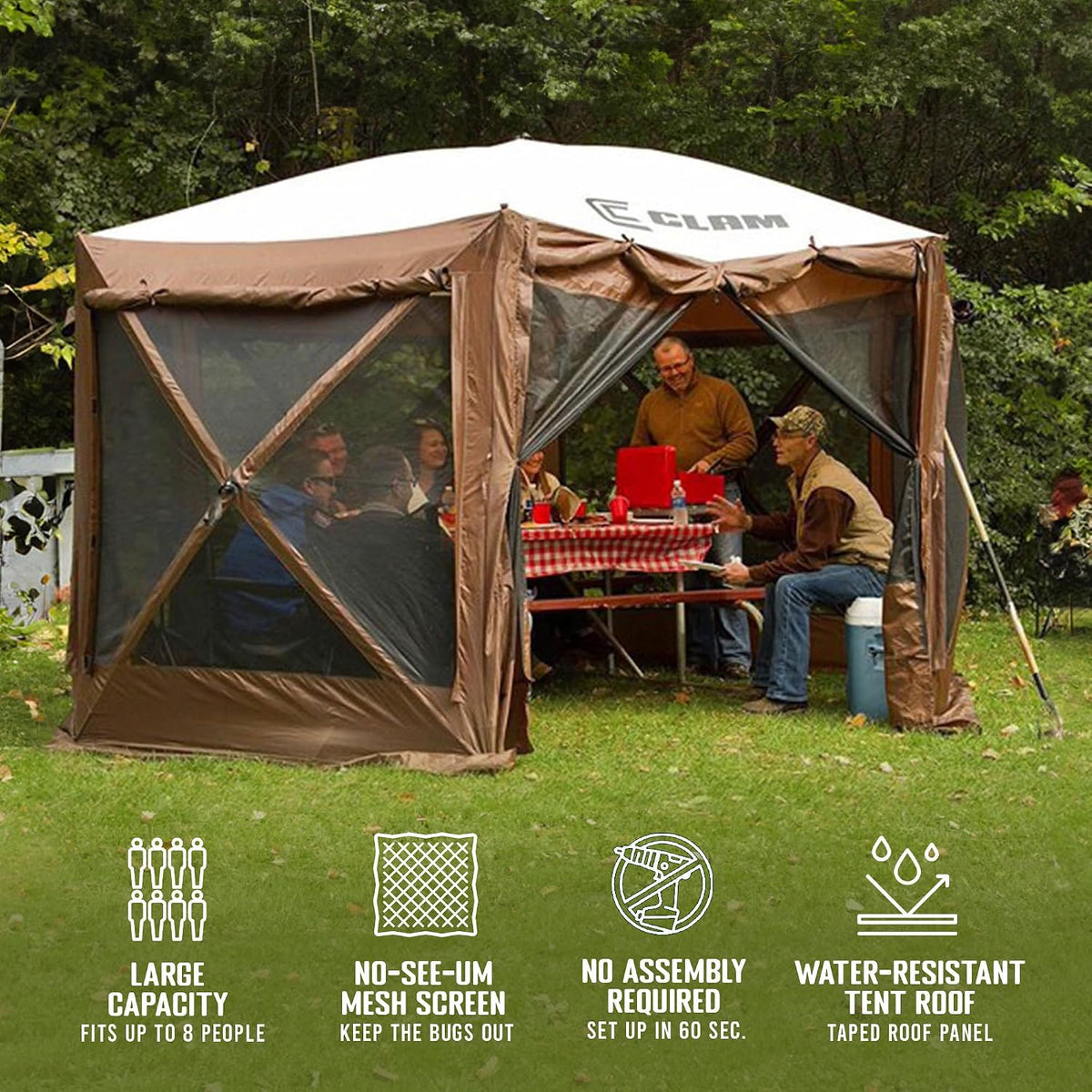 CLAM Quick-Set Pop Up Screen Tent, Pavilion, 12.5 ft, Instant Setup Brown Large Outdoor Gazebo Canopy Shelter, Spacious 8-Person Bug-Free Tent for Parties, Backyard, Camping, Events - Brown