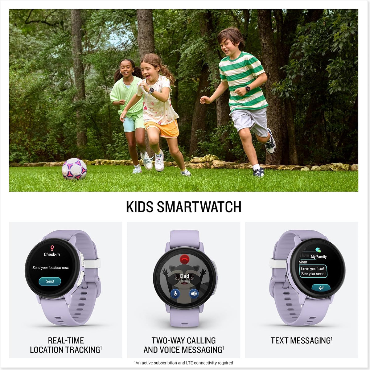 Garmin Bounce™ 2, Kids Smartwatch with Calling, Messaging and Location Tracking Features, Light Purple