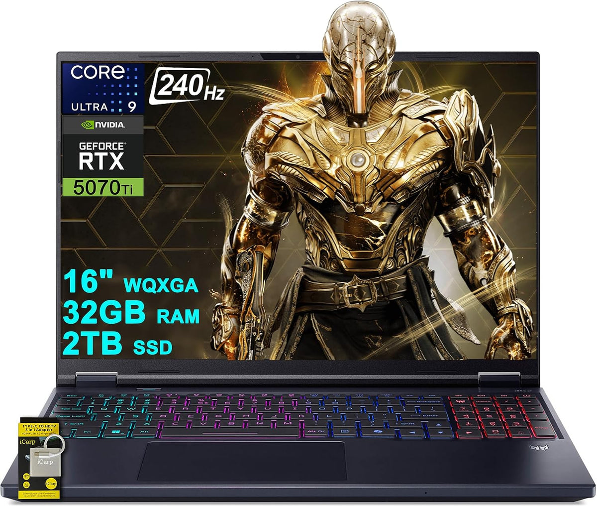 acer Predator Helios Neo 16S AI Gaming Laptop 16' 2560x1600 OLED 240Hz (100% DCI-P3) Intel 24-core Ultra 9 275HX 32GB RAM 2TB SSD GeForce RTX 5070 Ti DLSS4 (Up to 992 AI Tops) Win11 ICP Hub