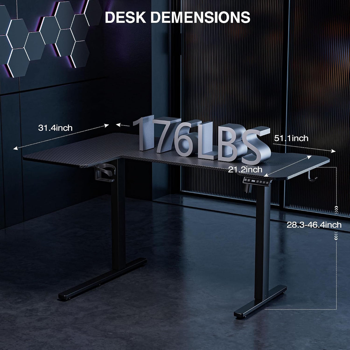 Acrolix 51' Reversiable L-Shaped Electric Standing Desk Adjustable Height Gaming Stand Up Corner Desk Sit Stand Home Office Computer Desk with Splice Board,Black Carbon Top