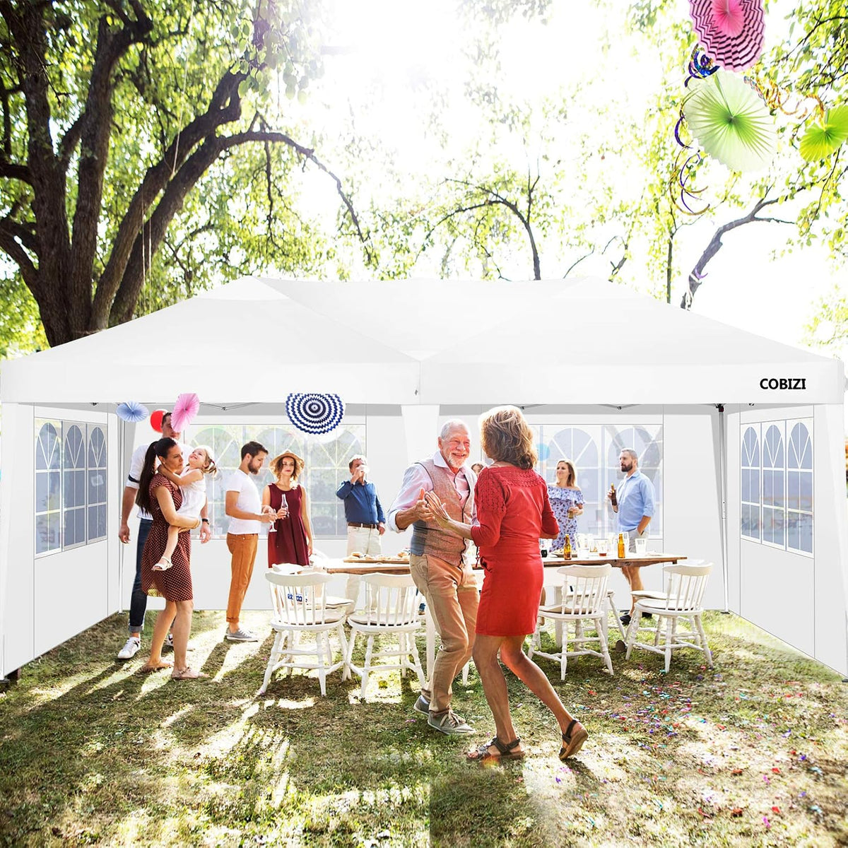 COBlZI 8x8 Ez Pop Up Canopy Tent with 4 Sidewalls Commercial Instant Gazebo Tents for Parties,Waterproof Adjustable Outdoor Patio 8x8 Backyard Canopy Party Tent with 4 Sand Bags,8 Stakes