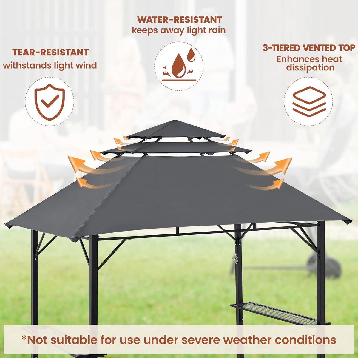 Yaheetech 8x5' Grill Gazebo, 3-Tier Outdoor BBQ Gazebo with Height-Adjustable Shelves & 10 S-Shaped Hooks & Built-in Bottle Opener, Dark Gray