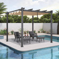 PURPLE LEAF 10' X 10' Outdoor Retractable Pergola with Sun Shade Canopy Patio Metal Shelter for Garden Porch Beach Pavilion Grill Gazebo Modern Yard Grape Trellis Pergola, Beige