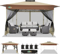 COBIZI 13x13 FT Pop up Gazebo on Clearance - Outdoor pop up Canopy Tent,carpas para Patio, Shelter - Screen Tents with Portable Carry Bag, Patio Gazebos for Camping,Garden,Deck,Backyard,Khaki