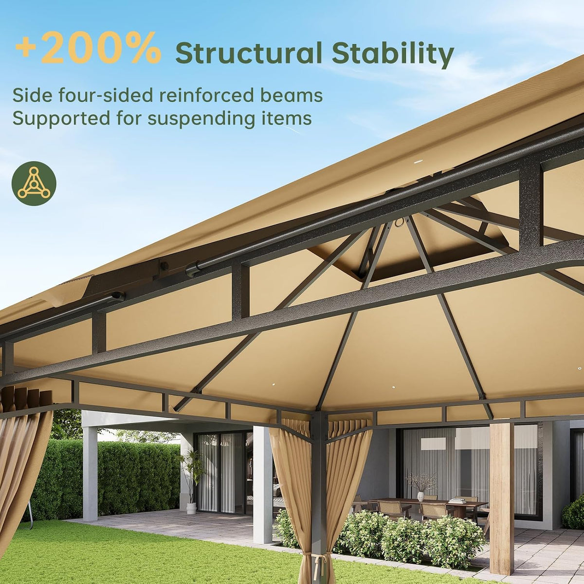 Aoxun 10x10 Gazebo with Double Roof & Mosquito Netting Outdoor Heavy-Duty Party Tent, Patio Tent with Zipper Screens - Backyard Garden Lawn Shelter Includes Wind Ropes Expansion Bolts, Beige