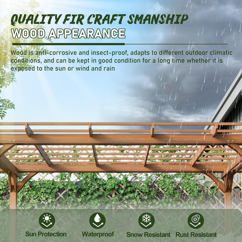 YOPTO 12 x 10 FT Outdoor Wood Pergola,Wooden Grape Pergola Gazebo,Climbing Plant Support for Garden,Backyard,Deck,Easy to Assemble,Brown