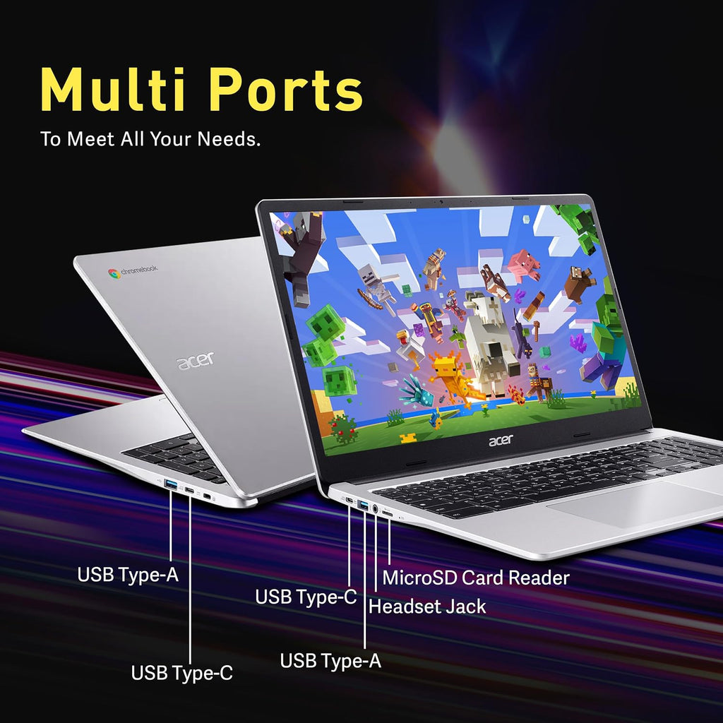 acer Chromebook 315 Laptop, 15.6' HD Anti-Glare Display, Intel Pentium N6000, 4GB LPDDR4X, 288GB Storage(128GB eMMC + 160GB Docking Station Set), UHD Graphics, Num Pad, Wi-Fi 6, Chrome OS, Silver