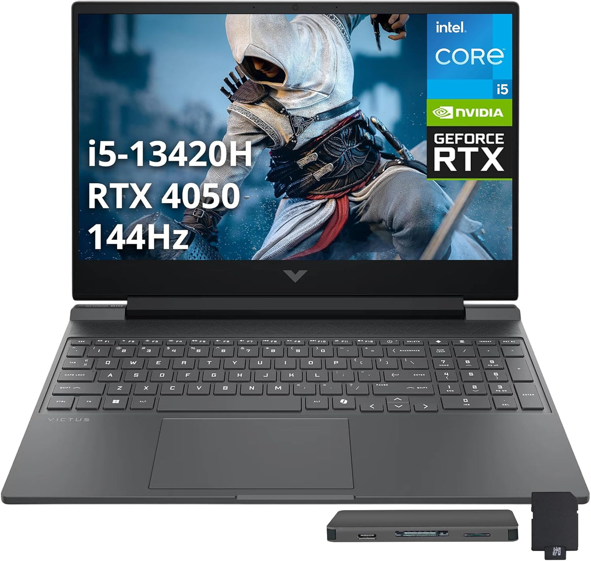 HP Victus 15.6' FHD 144Hz IPS Gaming Laptop, Intel i5-13420H, 16GB RAM, 2TB Storage(1TB SSD+1TB Docking Station Set), NVIDIA GeForce RTX 4050, Backlit Keyboard, HD Camera, WiFi 6, Win 11, Silver