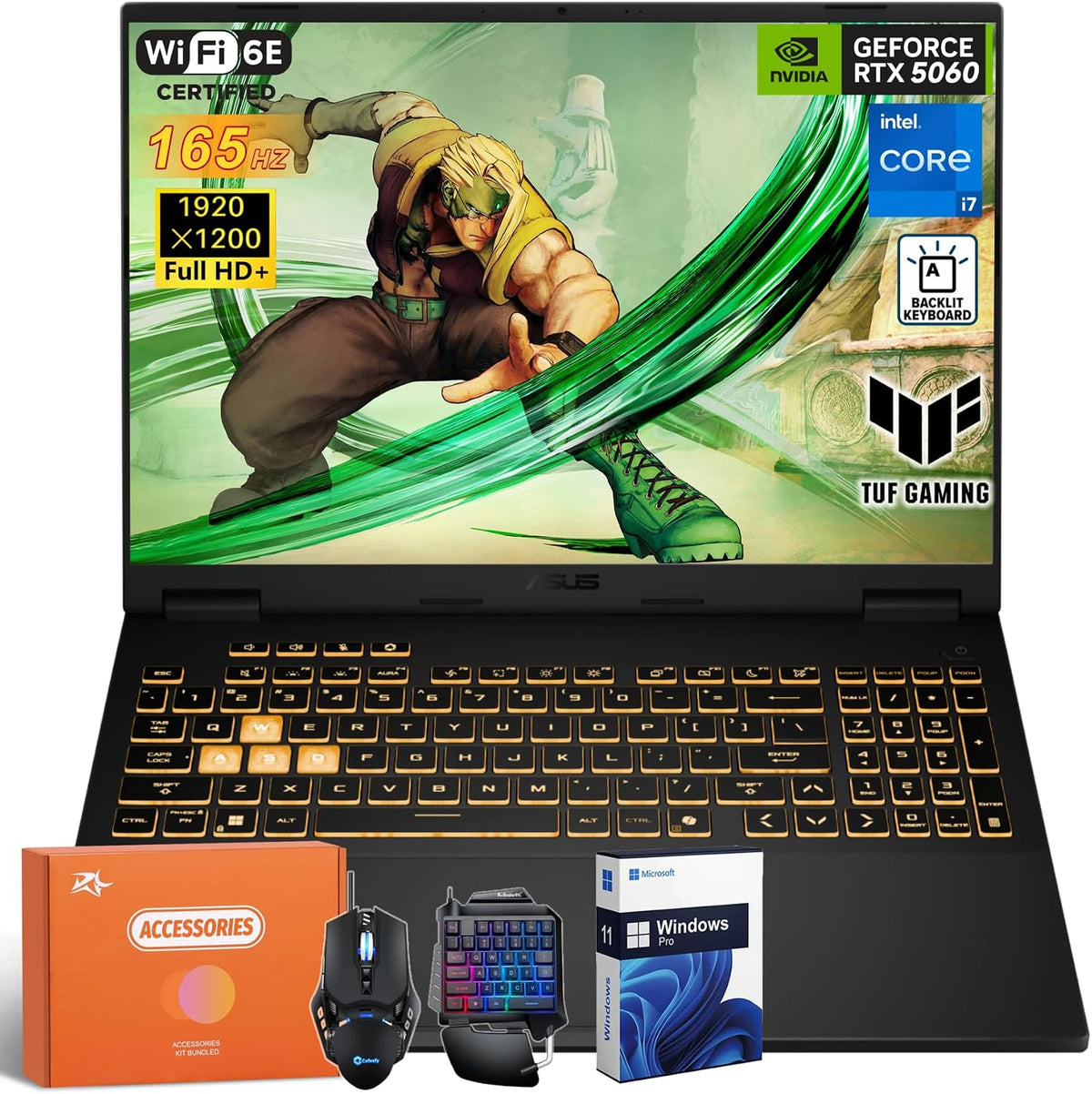 ASUS TUF F16 Gaming Laptop 2025, NVIDIA GeForce RTX 5060, Intel 14th i7-14650HX(16 Core), 16 Inch FHD+ 165Hz Display, 64 GB DDR5, 4 TB SSD, Wi-Fi 6E, Backlit Keyboard, Windows 11 Pro, RH-Accessories