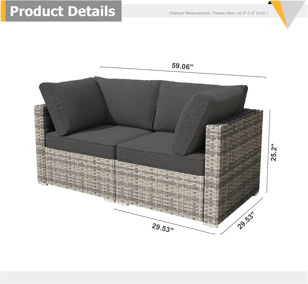 Weaxty 2 Pieces Patio Furniture Sets Corner Seats, Wicker Outdoor Sectional Sofa with Thicken Cushion, Patio Conversation Couch Set for Porch, Balcony,Yard, Poolside, Black