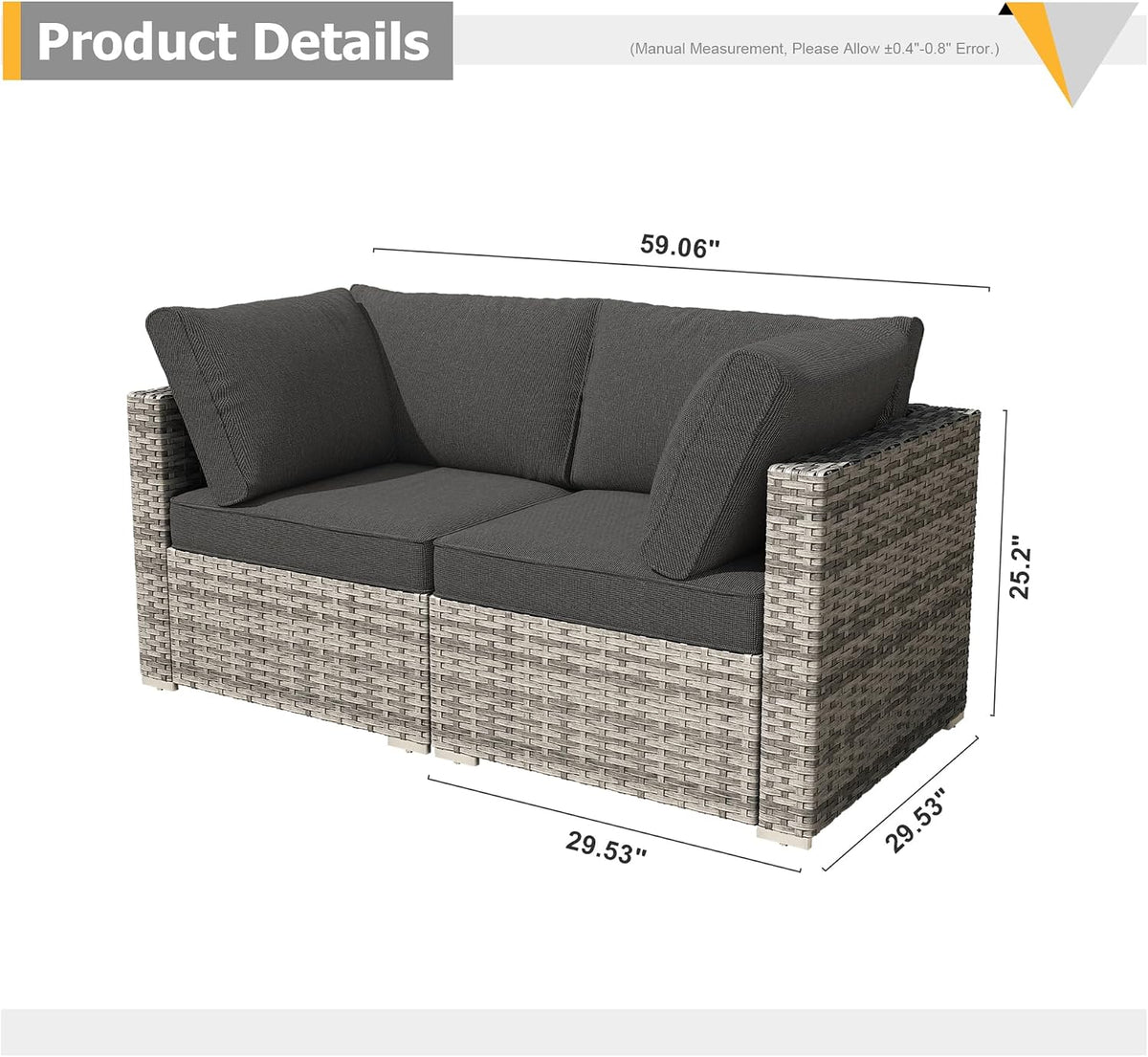 Weaxty 2 Pieces Patio Furniture Sets Corner Seats, Wicker Outdoor Sectional Sofa with Thicken Cushion, Patio Conversation Couch Set for Porch, Balcony,Yard, Poolside, Black