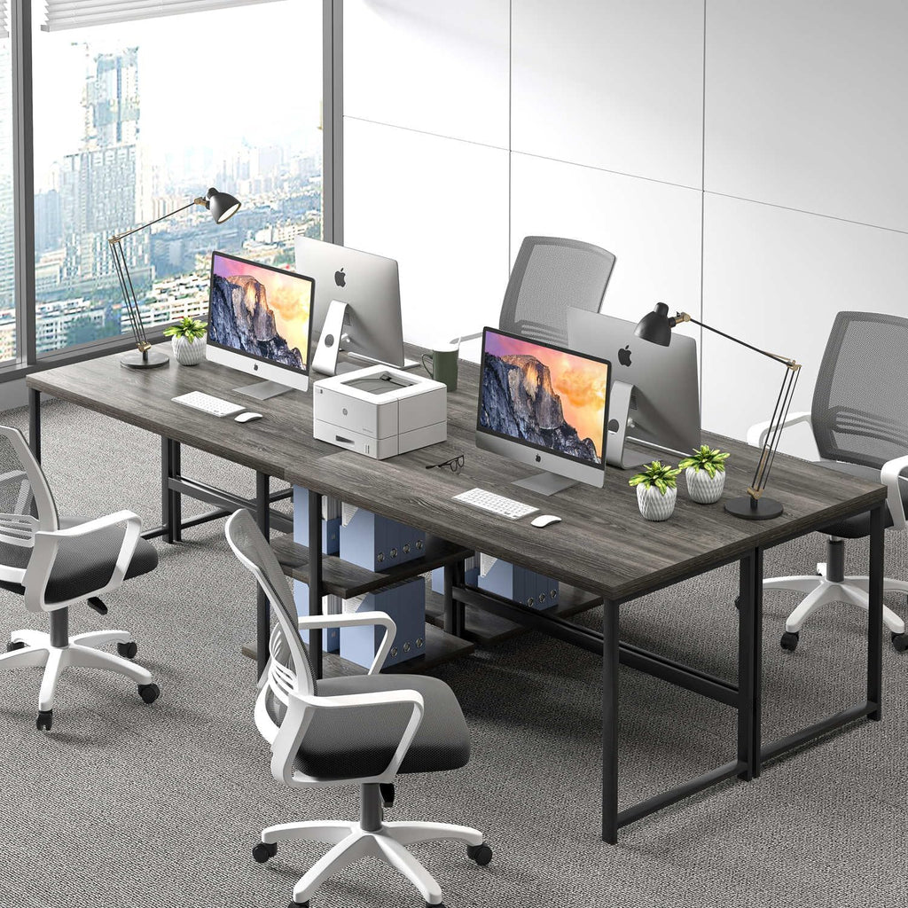FOLUBAN Home Office Desk, Modern Computer Desk with Storage Shelf, Wood Study Writing Gaming Table for Bedroom Living Room, Industrial Dark Gray, 53 Inch
