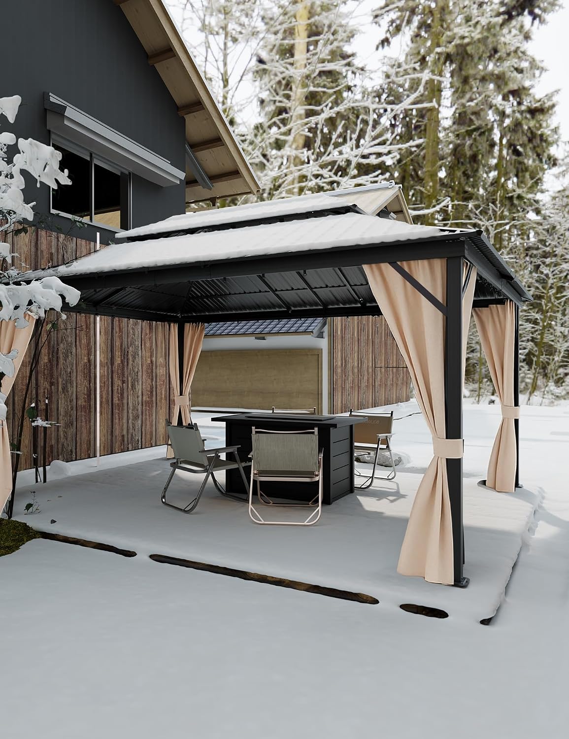 KYBOLT 10x12 Ft Hardtop Gazebos with Heavy Duty Double Roof, Nettings and Curtains Galvanized Steel Outdoor Gazebos for Patio, Backyard, Deck, Lawn