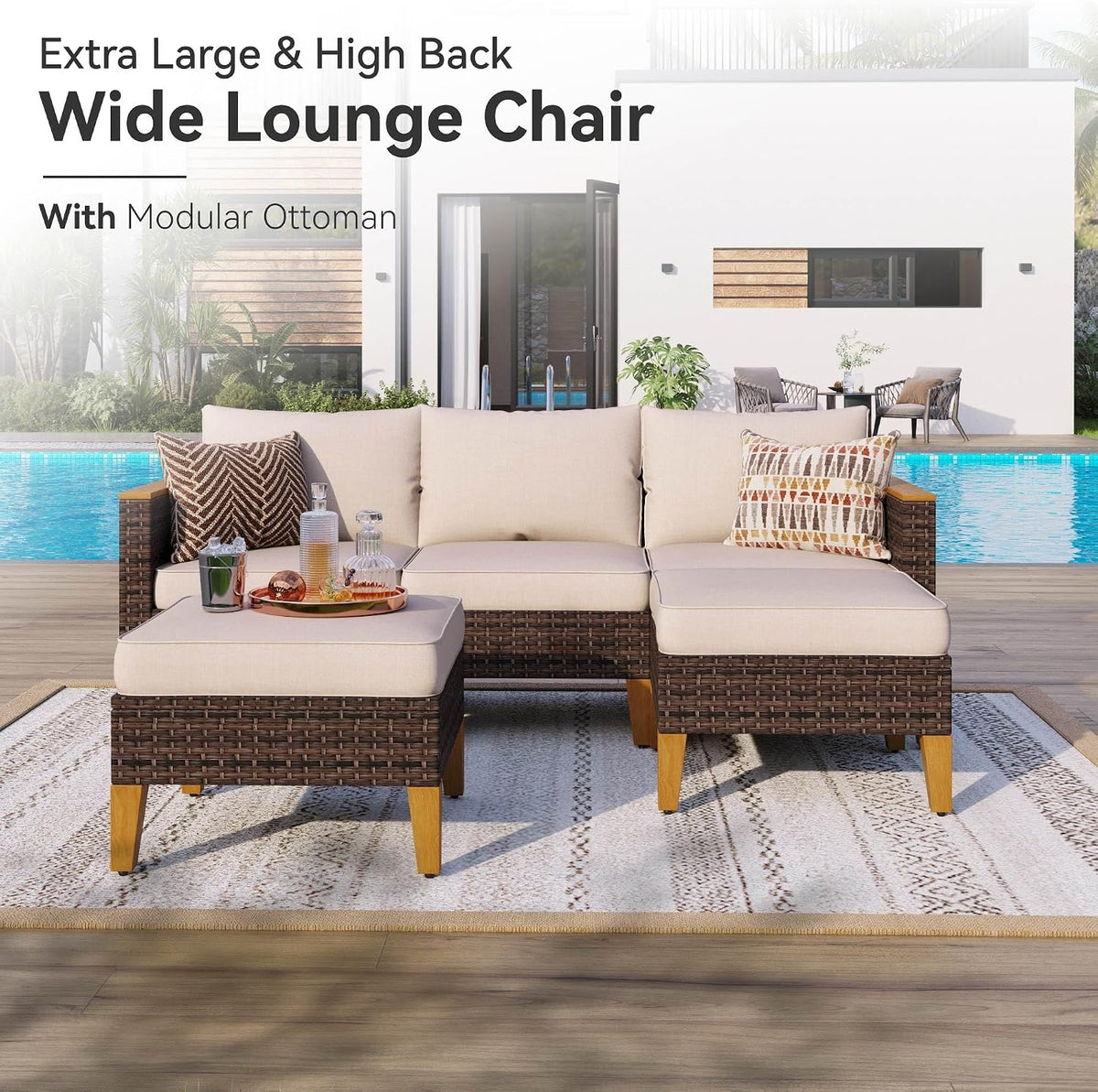 GREEN PARTY 7 Pieces Wicker Patio Furniture Set with 56' Fire Pit Table, All-Weather Outdoor Rattan Patio Sectional Sofa Conversation Set 7 Seats for Garden, Backyard, 2 x Swivel Chairs