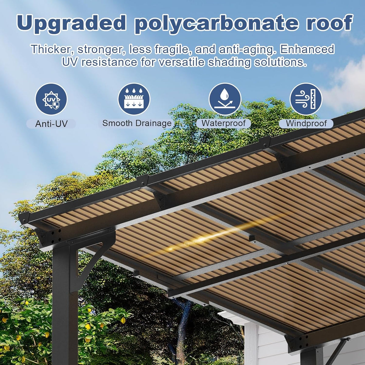 MEISSALIVVE 8' x 12' Wall Mounted Pergola, Lean to Metal Awnings, Sloped Roof Patio Gazebo Awning, Black