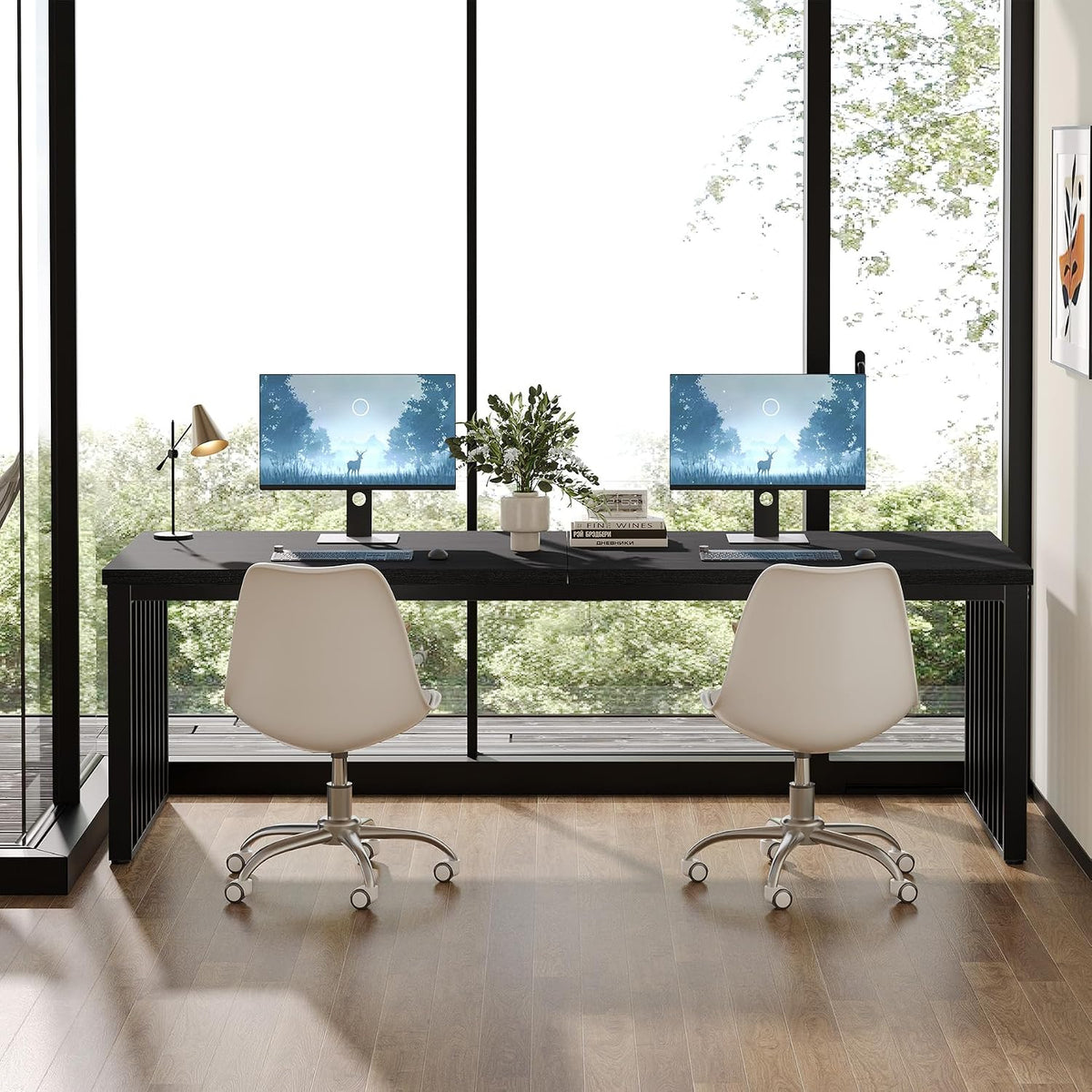 Tribesigns 78.74' Extra Long Computer Desk for 2 Person, Double Long Desk with Heavy Duty Metal Frame, Double Workstation Study Table for Home Office (Without Chair) (Black)