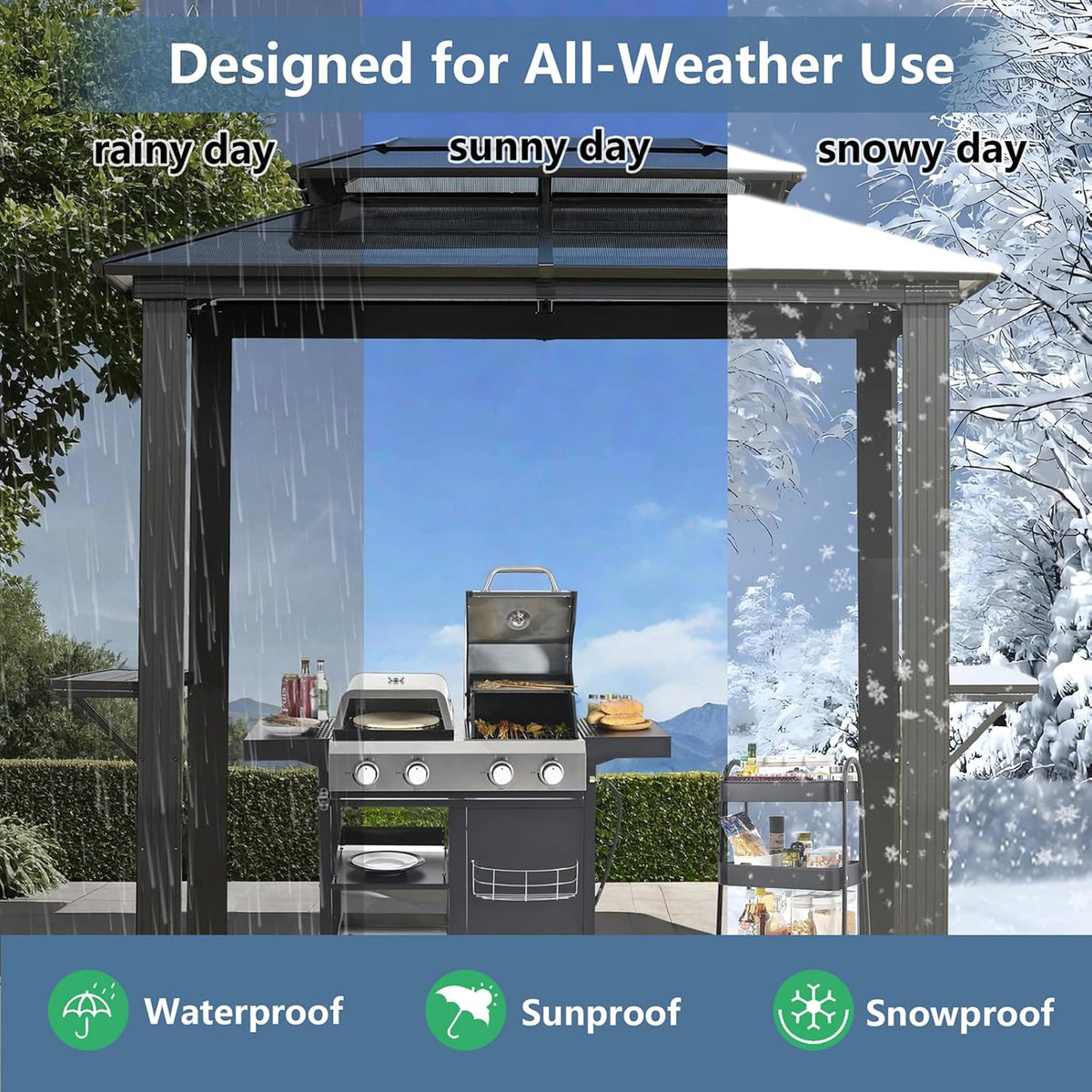 Endark 8'x5' Grill Hardtop Polycarbonate Gazebo with Double Roof, Aluminum Frame and Galvanized Steel Construction, Ideal for Patio, Lawn, and Backyard