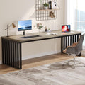Tribesigns 78.74' Extra Long Computer Desk 2 Person Desk, Double Long Desk with Heavy Duty Metal Frame, Double Workstation Study Table for Home Office, Brown (Without Chair) (Gray & Black)