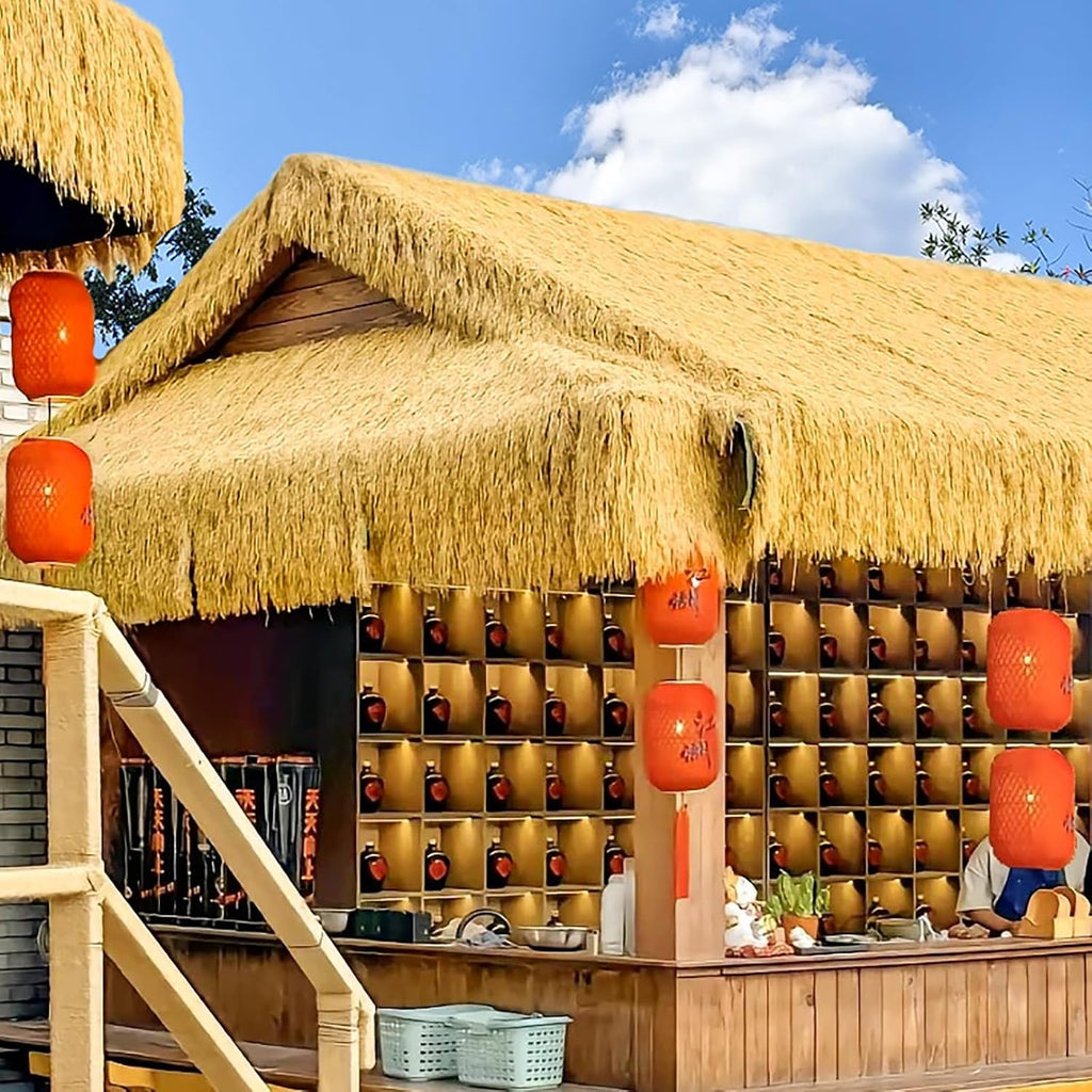 Artificial Thatch Straw Roof, Tiki Thatch Grass Roof, Fireproof Synthetic Palm Thatch Roll Artificial Straw Roll Fake Thatch Roll, Simulation Thatch For Bar Garden Pavilion Roof Decoration(0.5x13m(19.