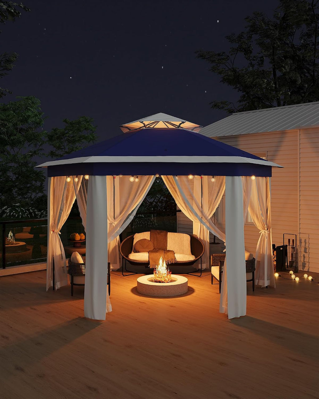 GarveeLife 13'x13' Pop-Up Gazebo, Outdoor Hexagonal Patio Gazebo with Mosquito Netting, Instant Setup Canopy Tent with Strong Steel Frame and Sandbags, for Backyard, Gardens, Patio (Blue)
