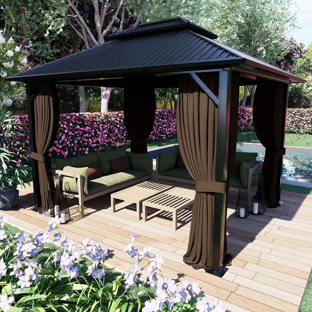 COWVIE 4-Panel 12' x 16' Gazebo Replacement Curtains, Patio Privacy Sidewalls with Double Zipper, Replacement for Outdoor Gazebo Canopy (Curtain Only)