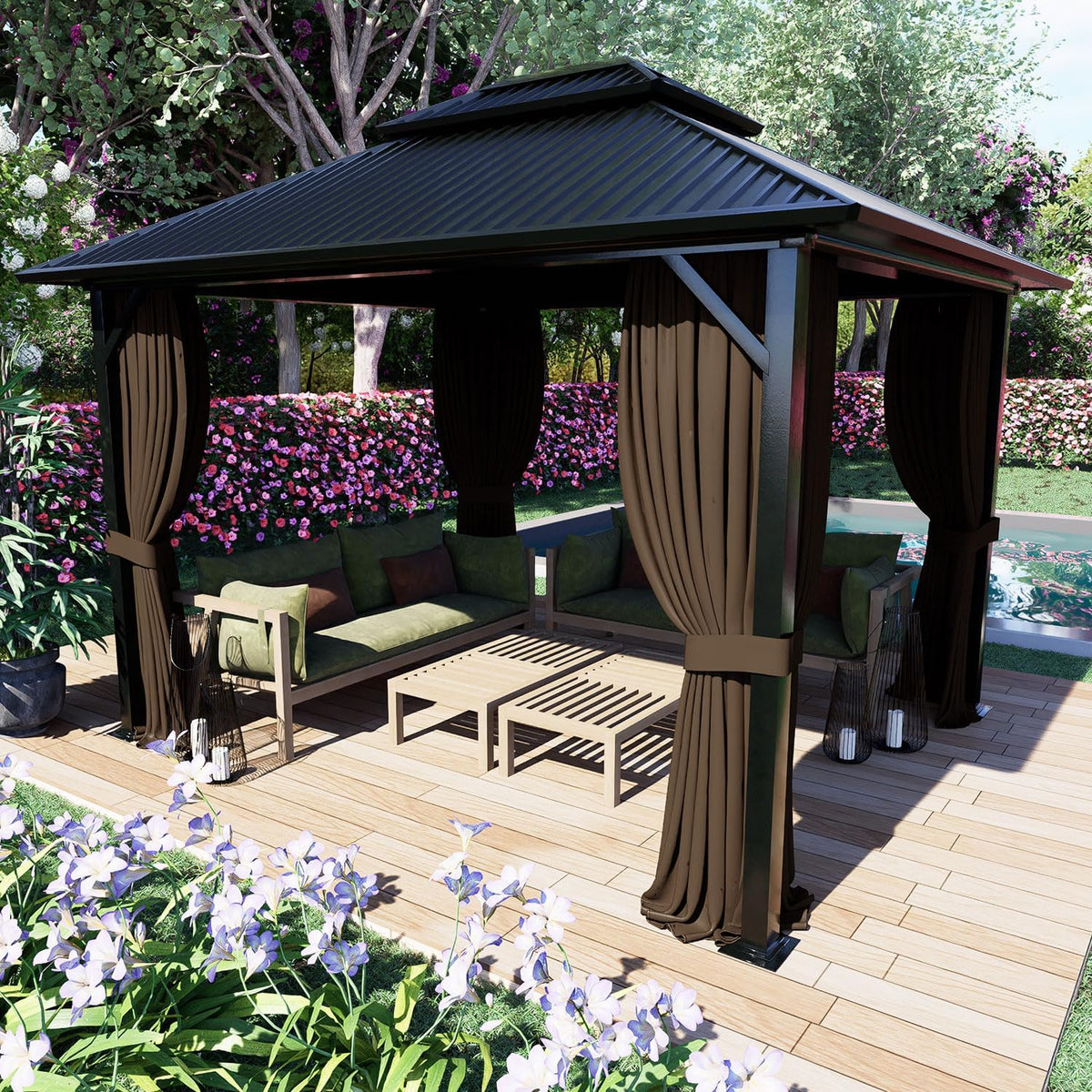 COWVIE 4-Panel 12' x 16' Gazebo Replacement Curtains, Patio Privacy Sidewalls with Double Zipper, Replacement for Outdoor Gazebo Canopy (Curtain Only)